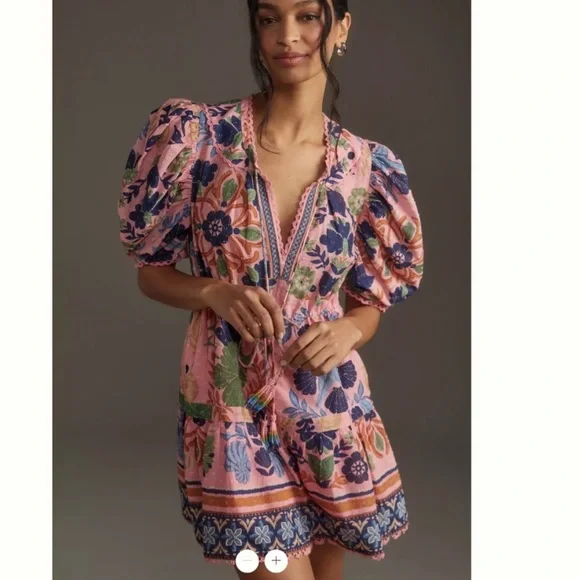 Farm Rio Seashell Tapestry Short-Sleeve Mini Dress size small - Picture 3 of 9